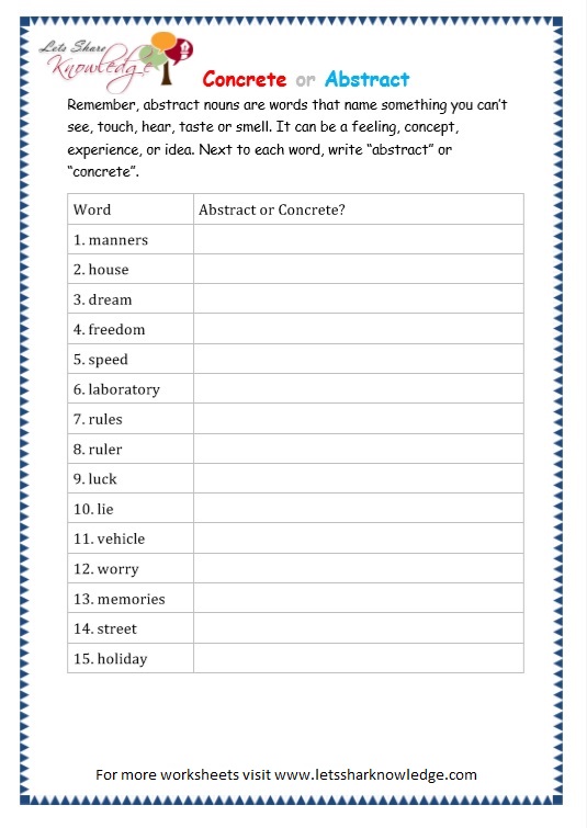 Abstract Noun Worksheet Third Grade