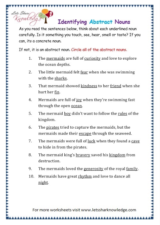 Grade 3 Grammar Topic 1: Abstract Nouns Worksheets - Lets Share Knowledge