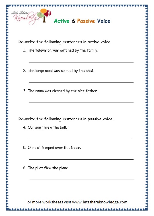Grade 3 Grammar Topic 3 Active Passive Voice Worksheets Lets Share Knowledge