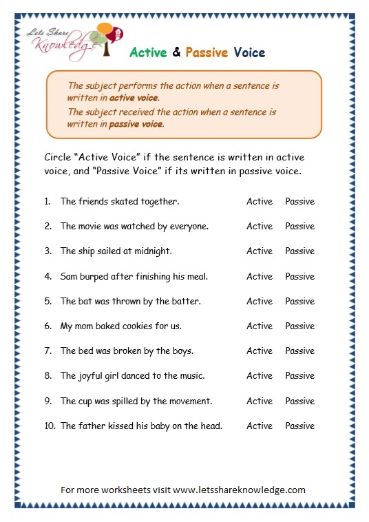 Passive and active voice year 6 worksheets free