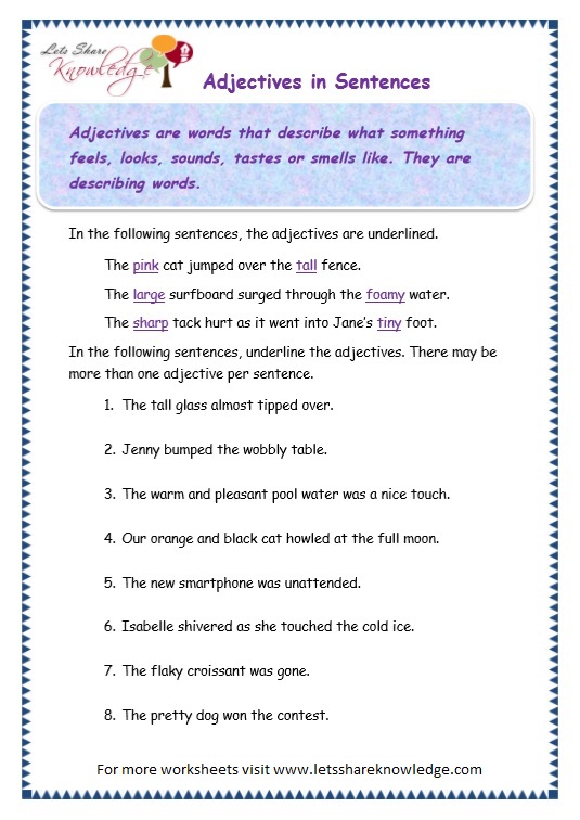 Grade 3 Grammar Topic 4 Adjectives Worksheets Lets Share Knowledge