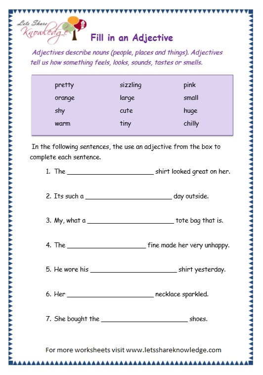 Grade 7 Adjectives Worksheets