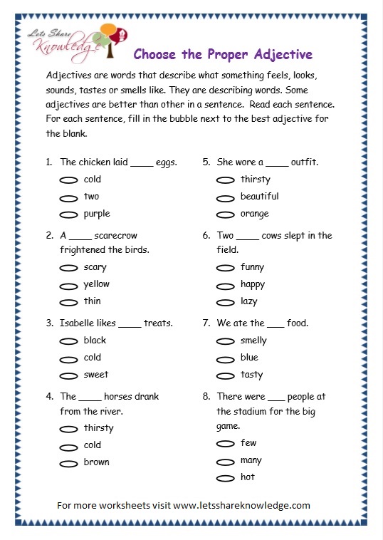 Grade 3 Grammar Topic 4: Adjectives Worksheets - Lets Share Knowledge