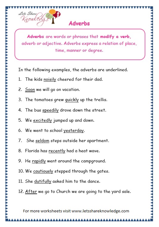 Adverbs Grade 3 Worksheets