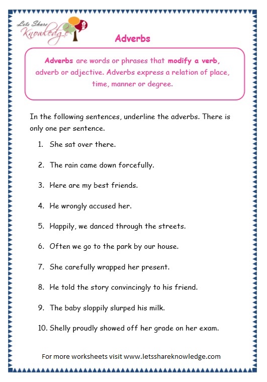 Grade 3 Grammar Topic 16: Adverbs Worksheets - Lets Share Knowledge