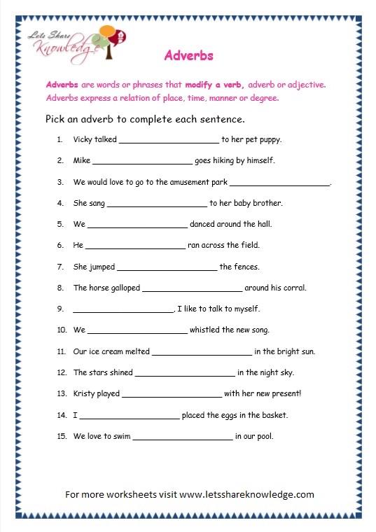 English Grammar Adverbs Worksheets