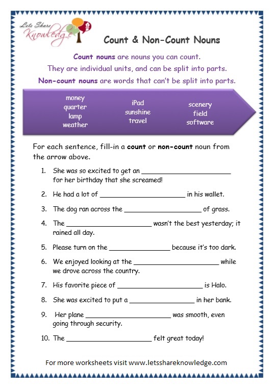 Mass And Count Nouns Exercises