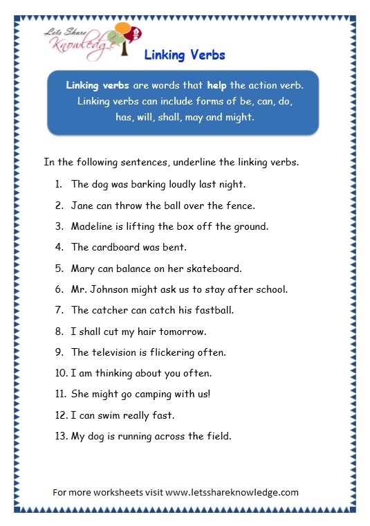 Grade 3 Grammar Topic 14 Helping Verbs Worksheets Lets Share Knowledge