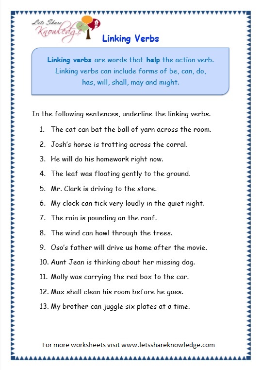 Grade 3 Grammar Topic 14 Helping Verbs Worksheets Lets Share Knowledge