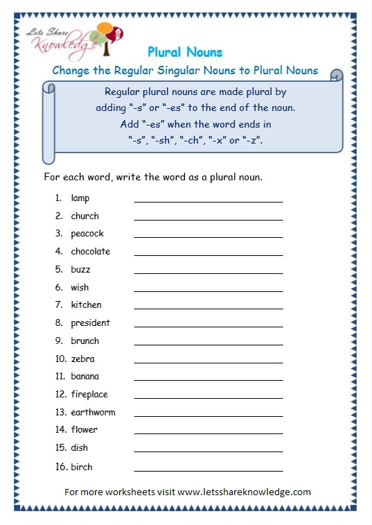 Grade 3 Grammar Topic 11 Plurals Worksheets Lets Share Knowledge