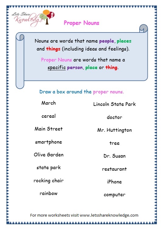 Common Proper Noun Worksheet Grade 3
