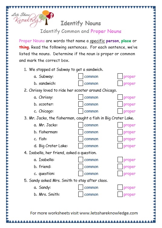 Grade 3 Proper Nouns Worksheets