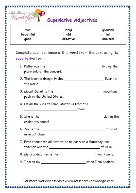 Free Adjectives Worksheets For 3rd Grade