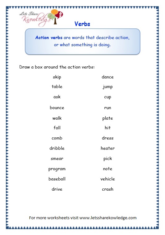 Grade 3 Grammar Topic 13 Verbs Worksheets Lets Share Knowledge