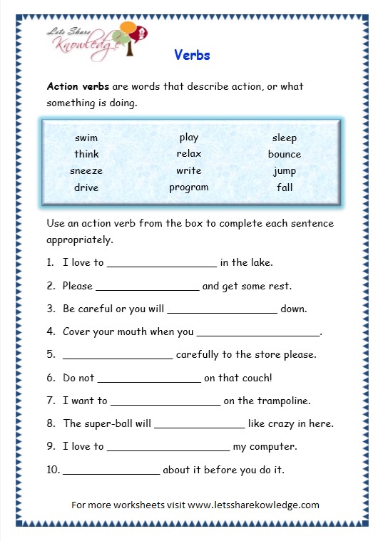 Grade 3 Grammar Topic 13 Verbs Worksheets Lets Share Knowledge