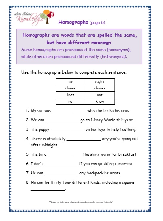 Grade 3 Grammar Topic 25 Homographs Worksheets Lets Share Knowledge