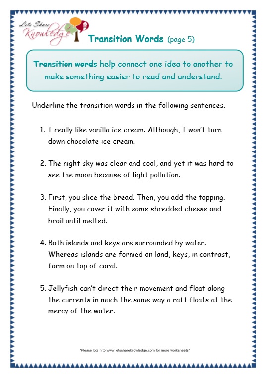Grade 3 Grammar Topic 23 Transitions Worksheets Lets Share Knowledge