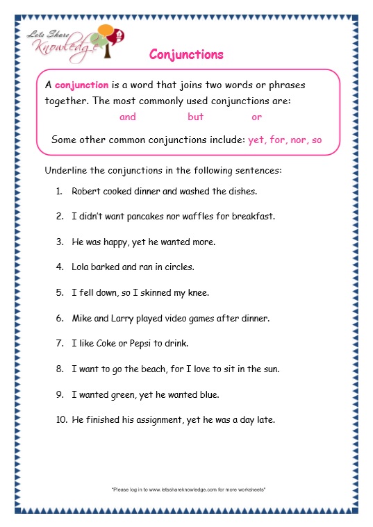 Grade 3 Grammar Topic 19 Conjunctions Worksheets Lets Share Knowledge