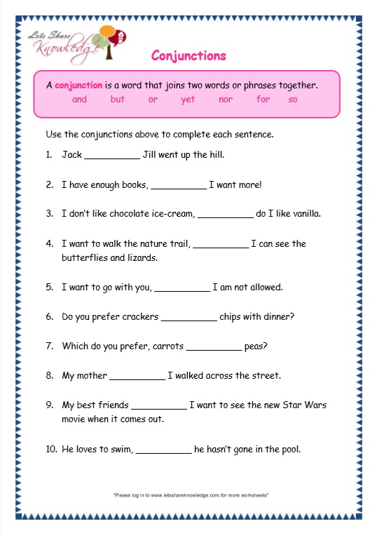 Grade 3 Grammar Topic 19 Conjunctions Worksheets Lets Share Knowledge