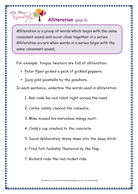Grade 3 Grammar Topic 33: Alliteration Worksheets - Lets Share Knowledge