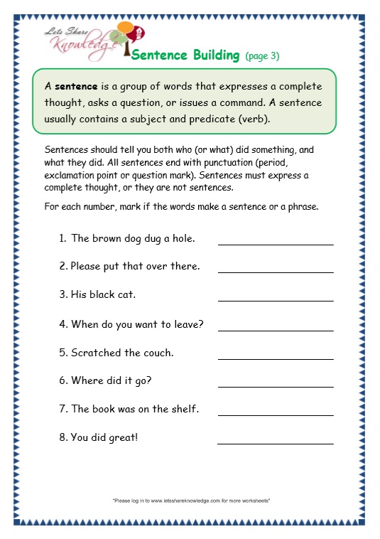 Grade 3 Grammar Topic 35: Sentence Building Worksheets - Lets Share