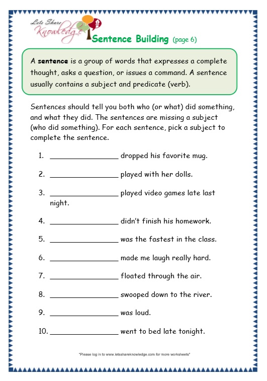 Grade 3 Topic Sentence Worksheet