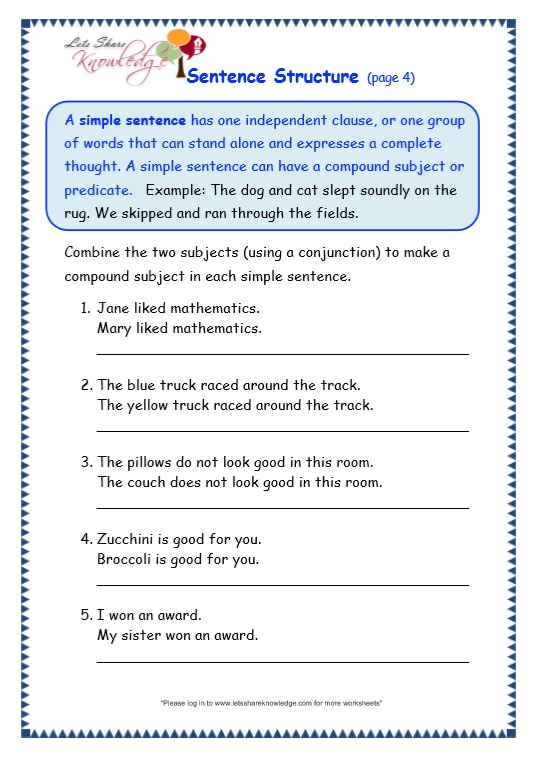 Grade 3 Sentence Structure Worksheets