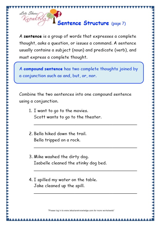 Sentences Structure Worksheets
