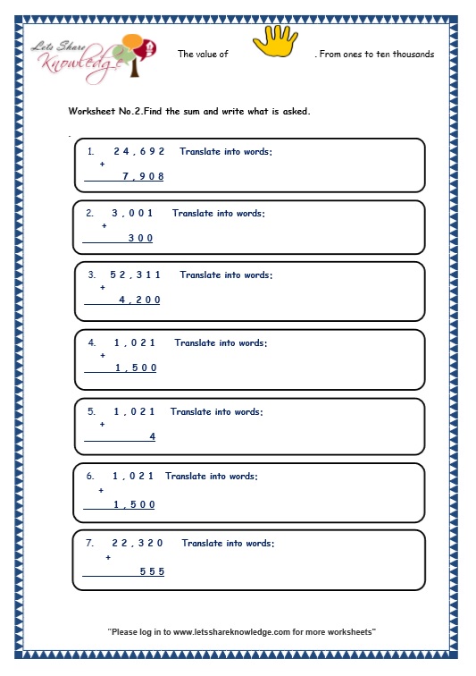 Grade 3 Maths Worksheets 5 Digit Numbers 2 5 Numeration Of 5 Digit Numbers Lets Share Knowledge