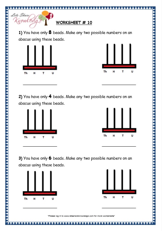 Abacus 4 Digit Numbers Worksheets