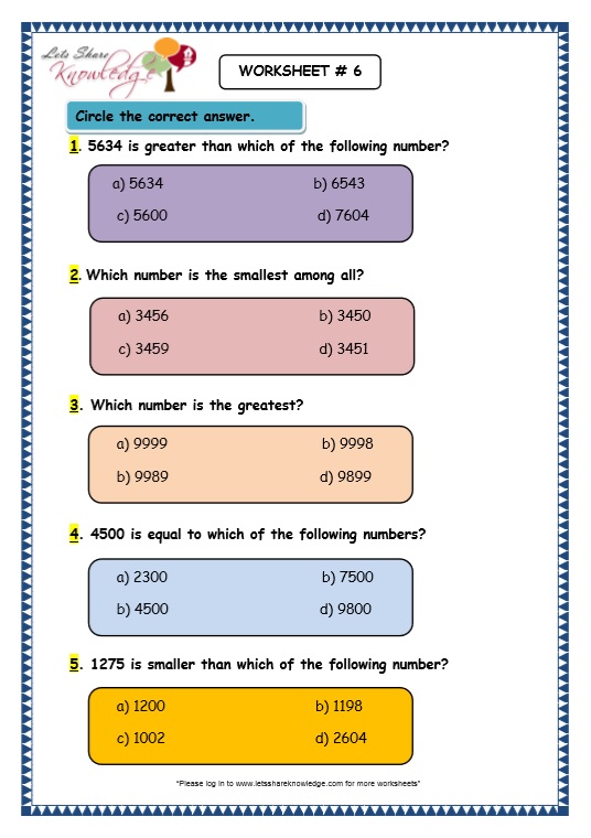 Grade 3 Maths Worksheets 4 Digit Numbers 17 Comparison Of 4 Digit Math Worksheets Place Value 
