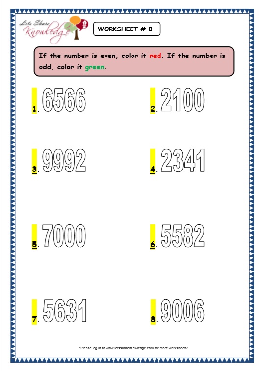 Grade 3 Maths Worksheets 4 Digit Numbers 1 10 Even And Odd Numbers Lets Share Knowledge