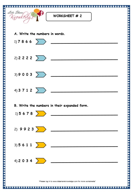 Grade 3 Maths Worksheets 4 Digit Numbers 1 4 Numeration Of 4 Digit Numbers Lets Share Knowledge