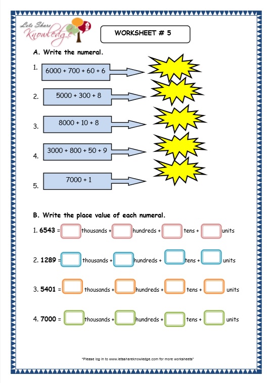 Numbers And Numeration Class 4 Worksheets