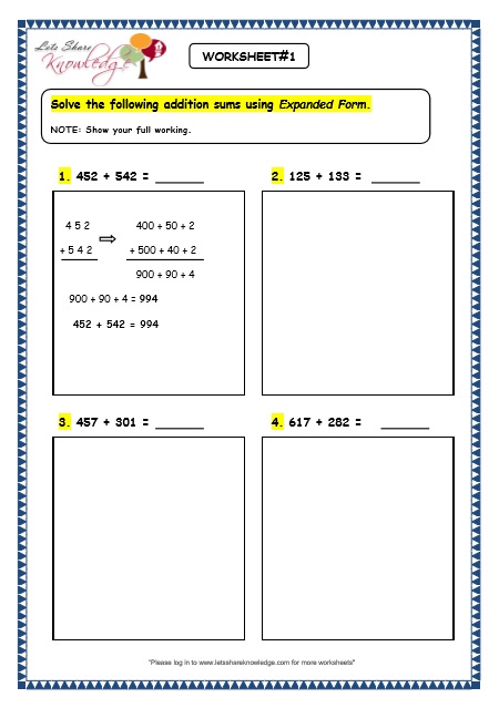 expanded form 617
 Grade 8 Maths Worksheets: Addition (8.8 Addition Using ...