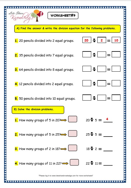 Grade 3 Maths Worksheets: Division (6.2 Division by Grouping) - Lets