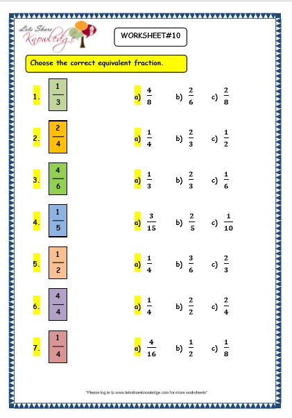 Grade 3 Maths Worksheets: (7.5 Equivalent Fractions) - Lets Share Knowledge
