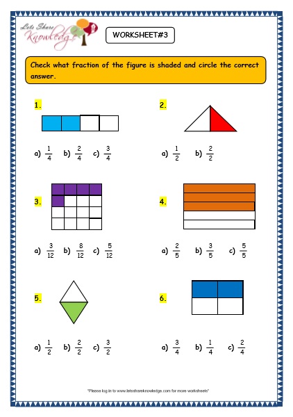 Grade 3 Maths Worksheets: (7.1 Fractions) - Lets Share Knowledge