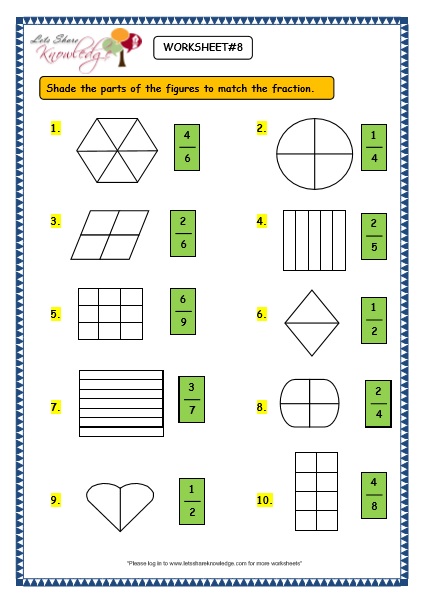 Grade 3 Maths Worksheets: (7.1 Fractions) - Lets Share Knowledge