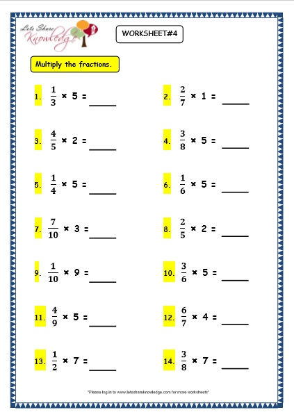 Grade 3 Maths Worksheets: 7.8 Multiplying and Dividing Fractions  Lets Share Knowledge