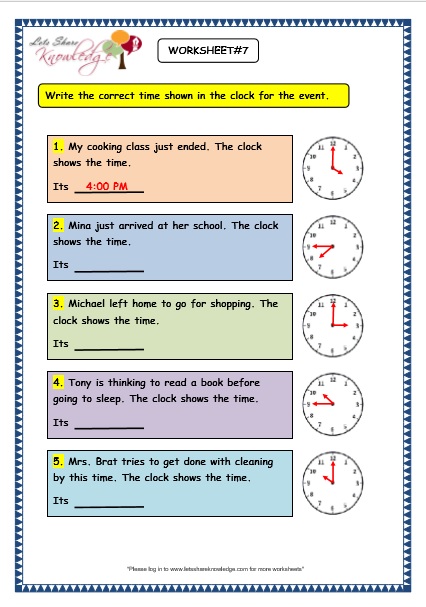 Clock Worksheets Grade 3