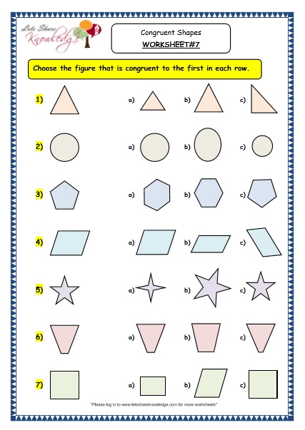 Grade 3 Maths Worksheets: (14.5 Geometry: Congruent Shapes) - Lets