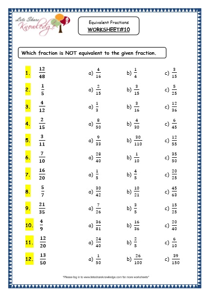 Grade 4 Maths Resources (2.2 Equivalent Fractions Printable Worksheets