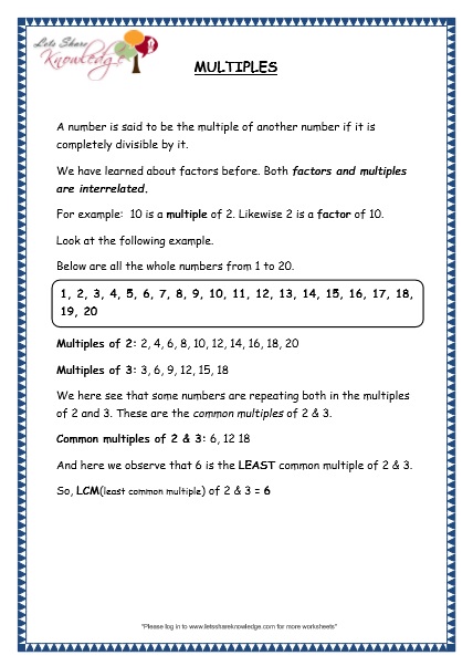  Grade 4 Maths Resources 1 10 Multiples Printable Worksheets Lets Share Knowledge