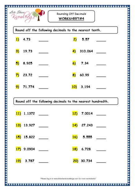 Rounding Off Decimals Worksheets With Answers