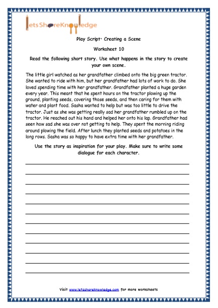 Grade 4 English Resources Printable Worksheets Topic: Play Script