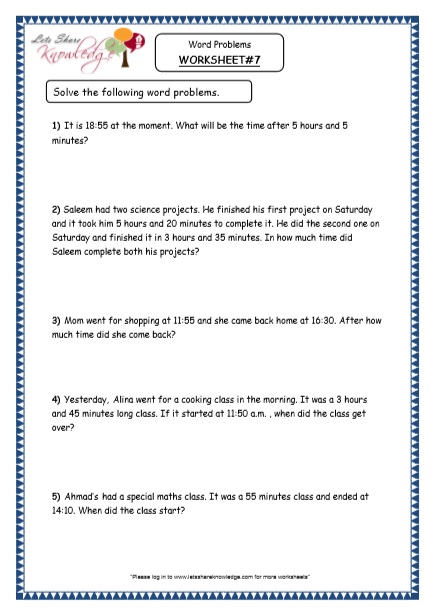 Grade 4 Maths Resources (7.3 Time - Word Problems Printable Worksheets