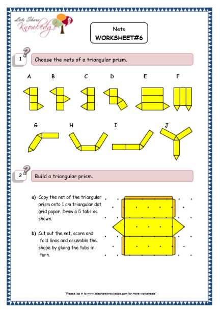 Grade 5 Maths Resources (Nets of 3D Shapes Printable Worksheets) - Lets