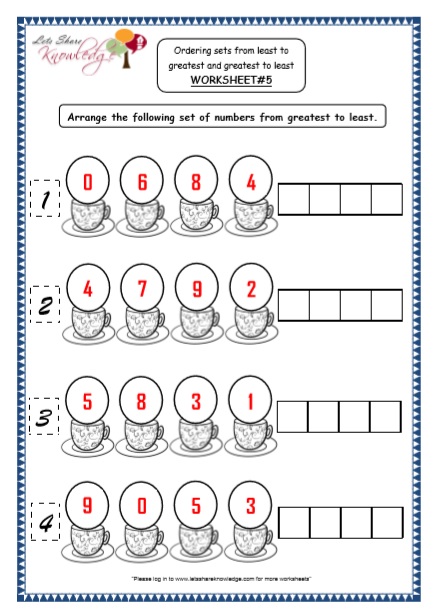 Kindergarten Ordering Numbers Printable Worksheets Lets Share Knowledge Free Printable Number 