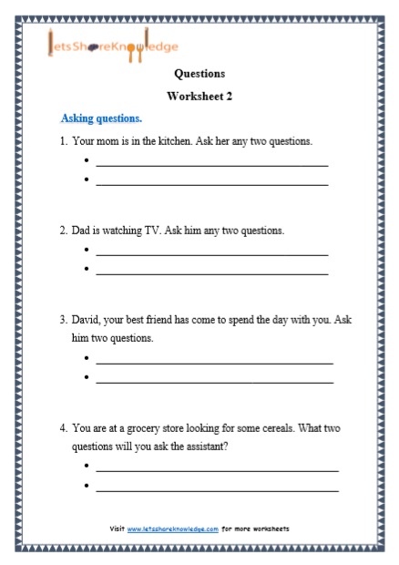 Grade 1 Grammar: Questions printable worksheets – Lets Share Knowledge